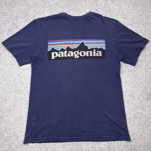 Patagonia mountain logo t-shirt blue short sleeve size XS